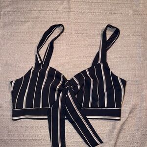 River Island Navy and White Striped Tie-Front Crop Cami